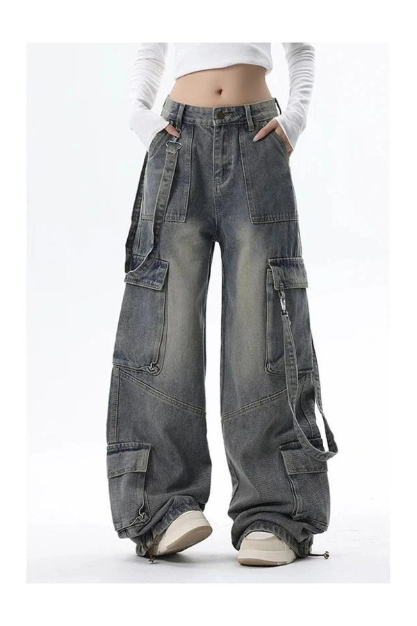 Trendy Extreme Wide-Leg Cargo Jeans: Perfect for Casual & Concert Outfits