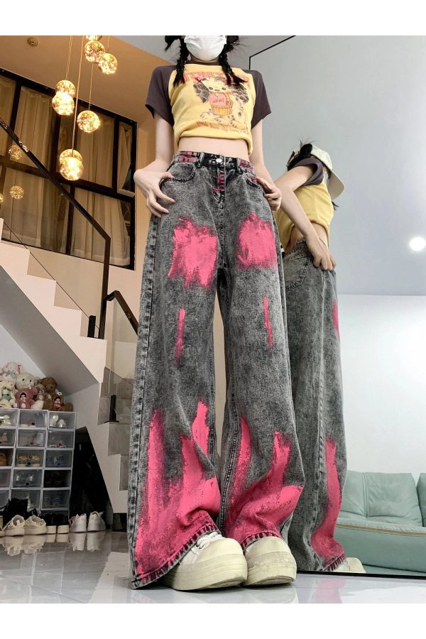 Trendy Graffiti Splash Wide-Leg Jeans: Perfect for Casual Outfits