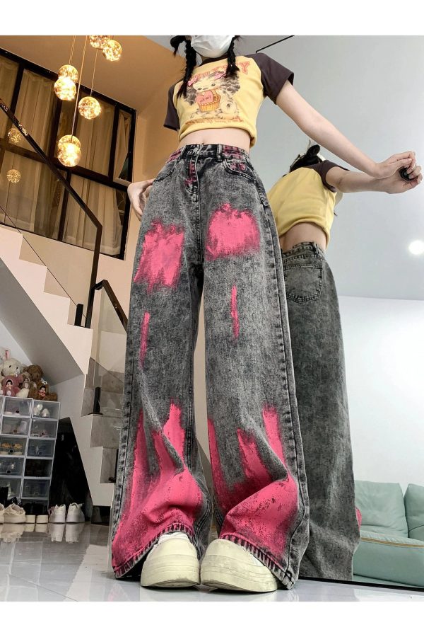 Trendy Graffiti Splash Wide-Leg Jeans: Perfect for Casual Outfits