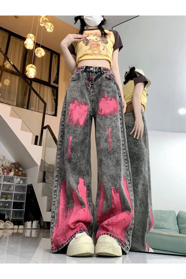 Trendy Graffiti Splash Wide-Leg Jeans: Perfect for Casual Outfits