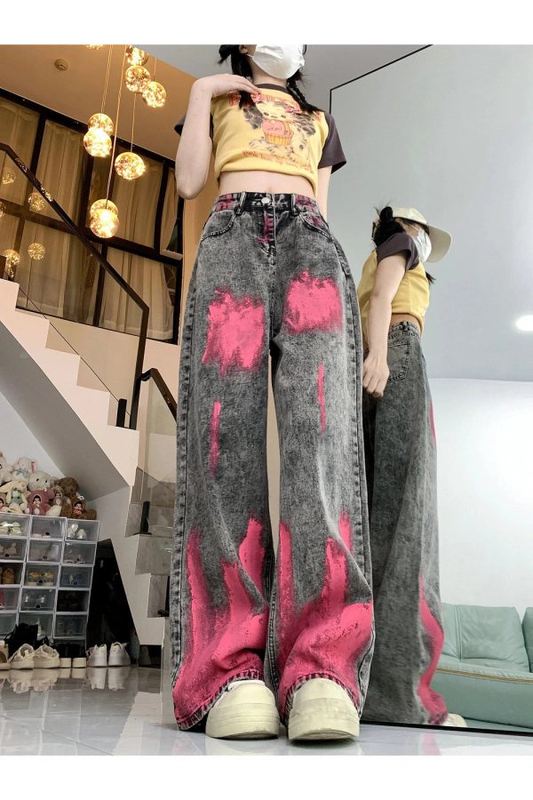 Trendy Graffiti Splash Wide-Leg Jeans: Perfect for Casual Outfits