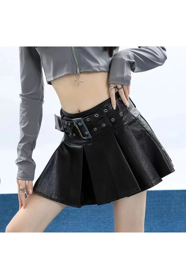 Trendy Grommet Belted Leather Mini Skirt for Stylish Outfit Ideas