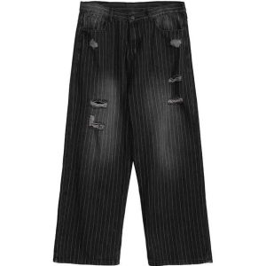 Trendy Grunge Distressed Pinstripe Pants for Stylish Outfit Ideas