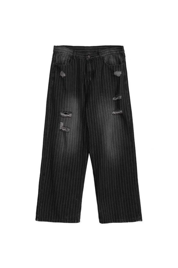 Trendy Grunge Distressed Pinstripe Pants for Stylish Outfit Ideas