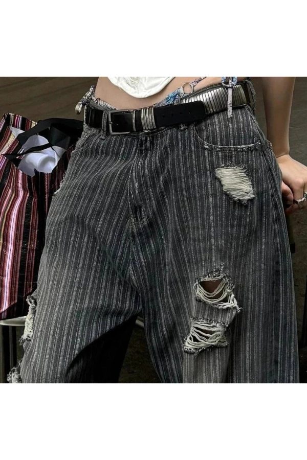 Trendy Grunge Distressed Pinstripe Pants for Stylish Outfit Ideas