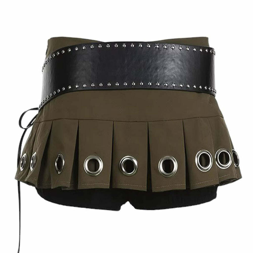 Trendy Grunge Eyelet Pleated Micro Skirt for Stylish Outfit Ideas