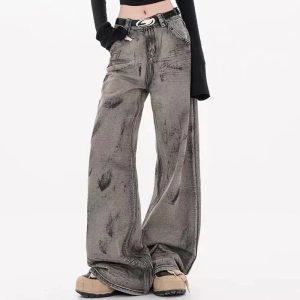 Trendy Grunge Splatter Wide-Leg Jeans for Stylish Outfit Ideas