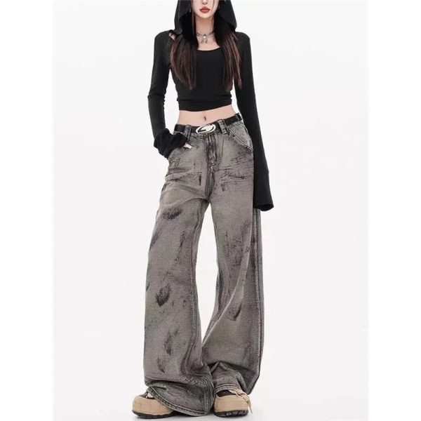 Trendy Grunge Splatter Wide-Leg Jeans for Stylish Outfit Ideas