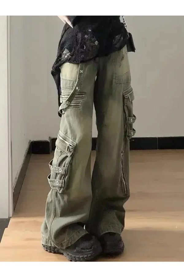 Trendy Grunge Strapped Cargo Pants: Perfect for Casual Outfits & Concerts