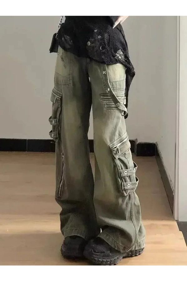 Trendy Grunge Strapped Cargo Pants: Perfect for Casual Outfits & Concerts