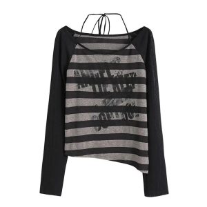 Trendy Grunge Striped Slouch Top: Perfect for Casual Outfits & Concerts