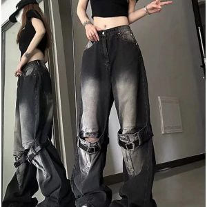 Trendy Grunge Wide-Leg Jeans: Perfect for Casual Outfits & Concerts