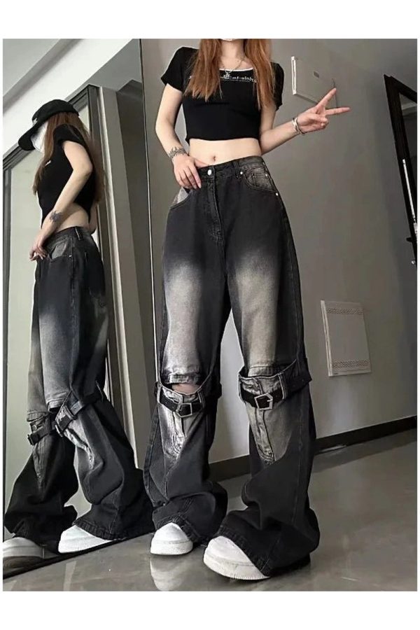 Trendy Grunge Wide-Leg Jeans: Perfect for Casual Outfits & Concerts