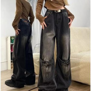 Trendy Grunge Wide-Leg Jeans: Perfect for Casual Outfits & Concerts