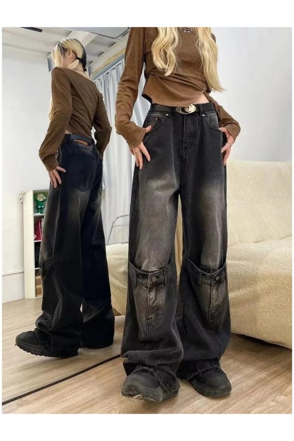 Trendy Grunge Wide-Leg Jeans: Perfect for Casual Outfits & Concerts