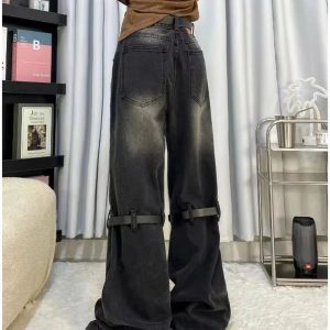 Trendy Grunge Wide-Leg Jeans: Perfect for Casual Outfits & Concerts