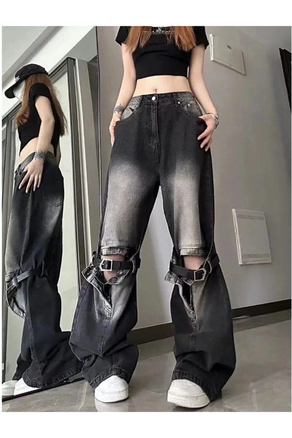 Trendy Grunge Wide-Leg Jeans: Perfect for Casual Outfits & Concerts