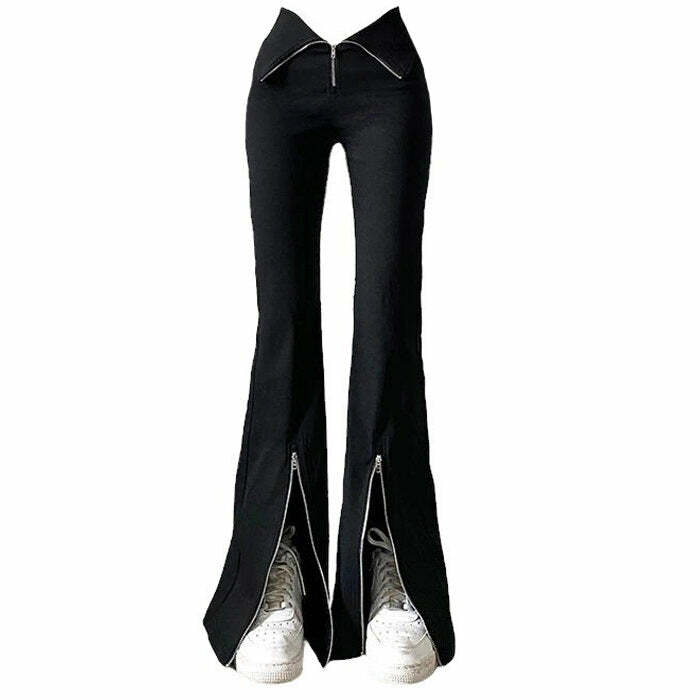 Trendy Grunge Zip Up Flared Pants: Perfect for Casual Outfits & Concerts