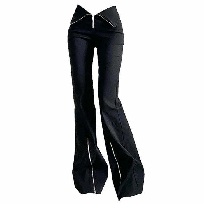 Trendy Grunge Zip Up Flared Pants: Perfect for Casual Outfits & Concerts