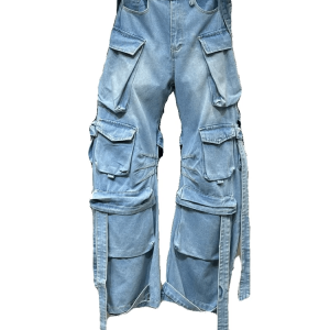 Trendy Heavy Duty Denim Cargo Pants: Perfect for Casual & Concert Outfits