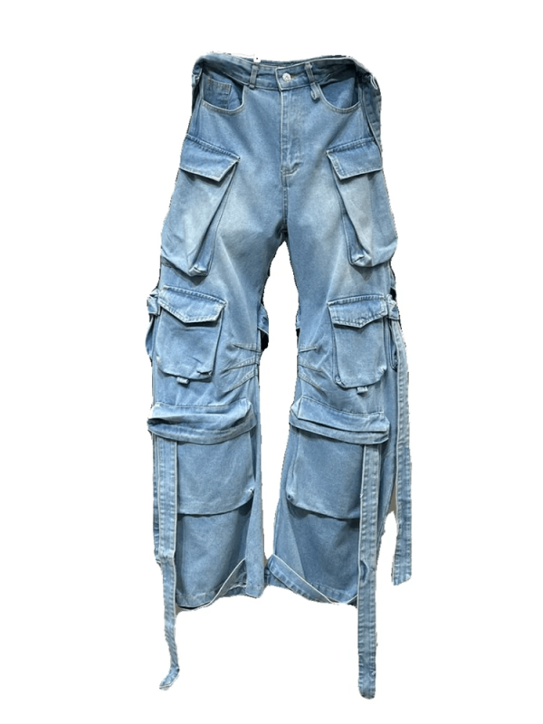 Trendy Heavy Duty Denim Cargo Pants: Perfect for Casual & Concert Outfits