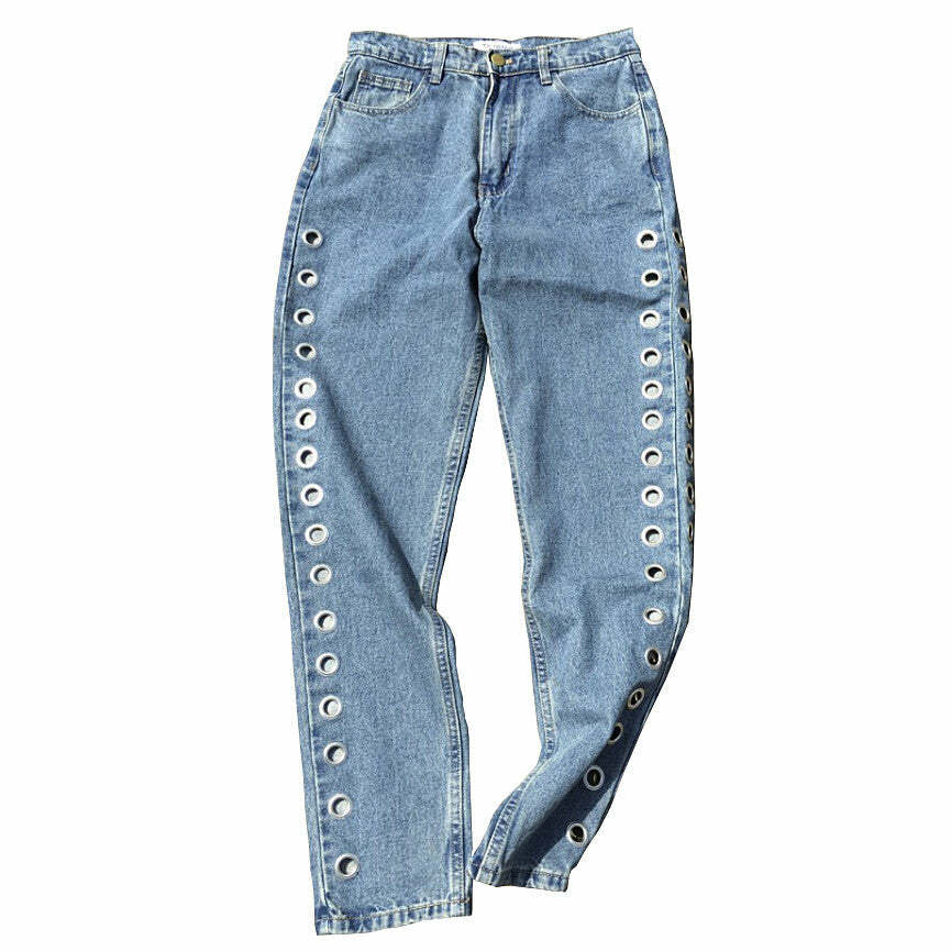 Trendy Holed Up Grommet Jeans: Perfect for Casual Outfits & Concerts