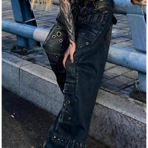 Trendy Industrial Grommet Cargo Jeans: Perfect for Casual & Concert Outfits