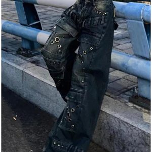 Trendy Industrial Grommet Cargo Jeans: Perfect for Casual & Concert Outfits