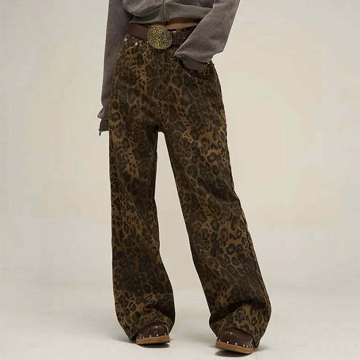 Trendy Leopard Wide Leg Jeans: Perfect for Casual Outfits & Concert Looks