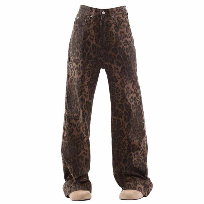 Trendy Leopard Wide Leg Jeans: Perfect for Casual Outfits & Concert Looks