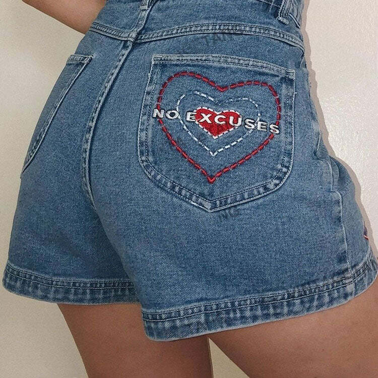 Trendy No Excuses Embroidery Denim Shorts for Stylish Spring Outfits