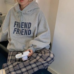 Trendy Oversized Friend Graphic Hoodie for Casual Spring Outfits