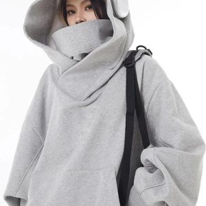 Trendy Oversized Futuristic Hooded Sweatshirt for Stylish Outfit Ideas