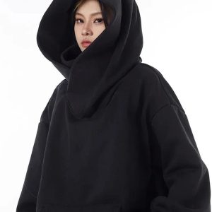 Trendy Oversized Futuristic Hooded Sweatshirt for Stylish Outfit Ideas