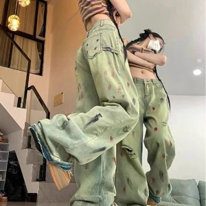 Trendy Paint Splatter Grunge Wide-Leg Jeans for Stylish Outfit Ideas