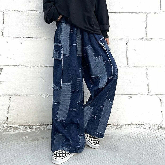 Trendy Patchwork Baggy Jeans: Perfect for Casual Outfits & Concerts