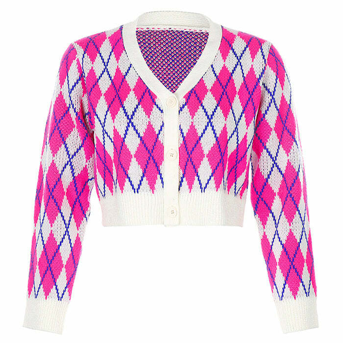 Trendy Pink Argyle Check Cardigan for Stylish Spring Outfits