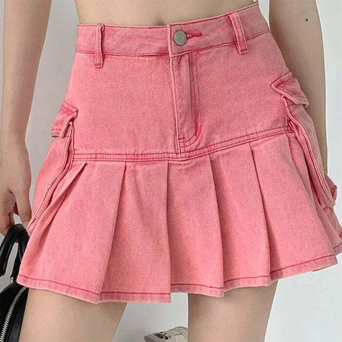 Trendy Pink Denim Cargo Mini Skirt: Perfect for Spring Outfits & Concerts