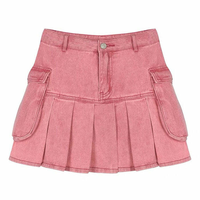 Trendy Pink Denim Cargo Mini Skirt: Perfect for Spring Outfits & Concerts