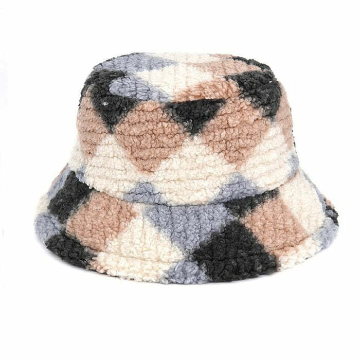 Trendy Preppy Argyle Fuzzy Bucket Hat for Stylish Outfit Ideas