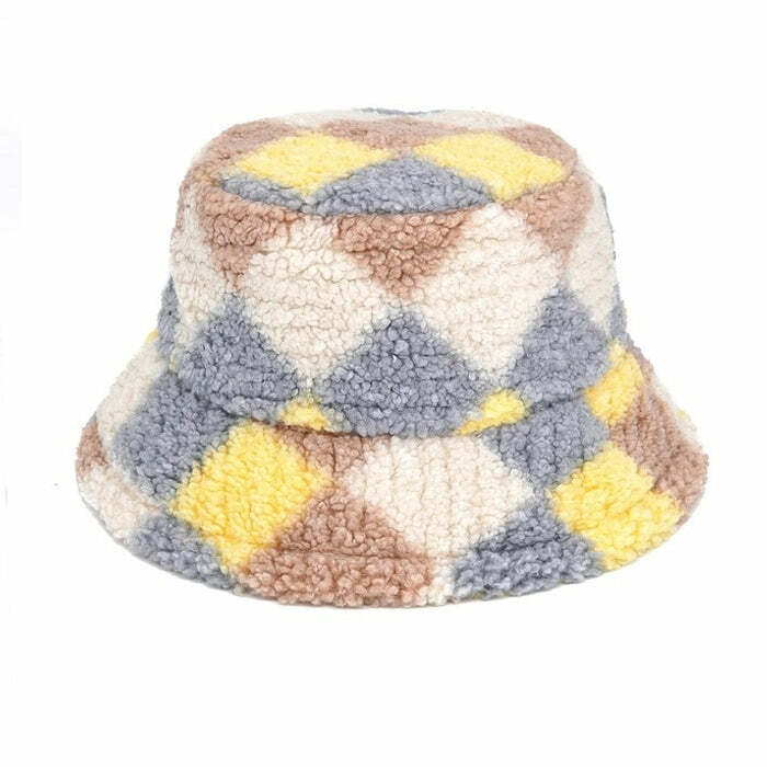 Trendy Preppy Argyle Fuzzy Bucket Hat for Stylish Outfit Ideas