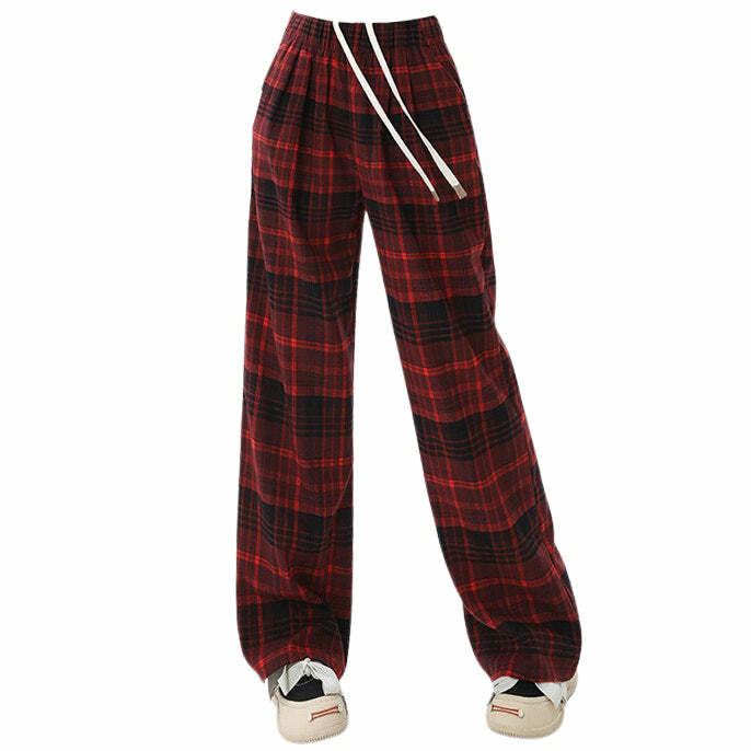 Trendy Red Grunge Plaid Pants: Perfect for Concerts & Casual Outfits