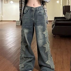 Trendy Shredded Grunge Wide-Leg Jeans for Stylish Outfit Ideas