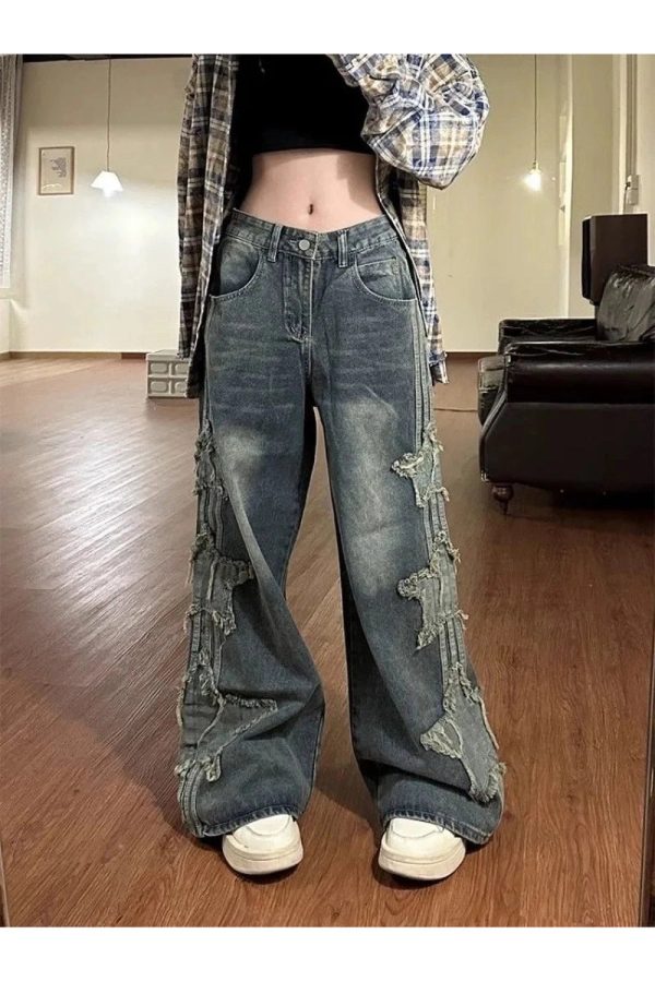 Trendy Shredded Grunge Wide-Leg Jeans for Stylish Outfit Ideas