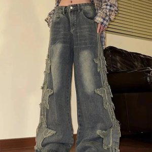 Trendy Shredded Grunge Wide-Leg Jeans for Stylish Outfit Ideas