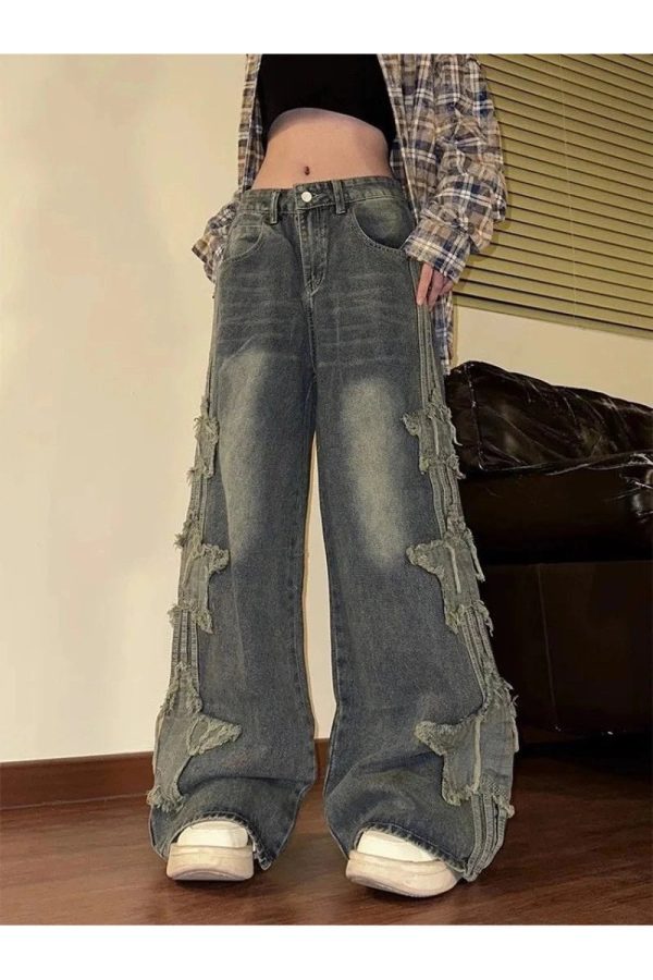 Trendy Shredded Grunge Wide-Leg Jeans for Stylish Outfit Ideas