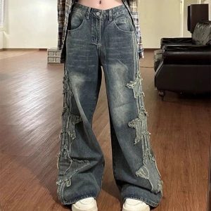 Trendy Shredded Grunge Wide-Leg Jeans for Stylish Outfit Ideas