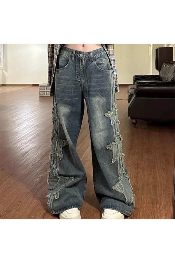 Trendy Shredded Grunge Wide-Leg Jeans for Stylish Outfit Ideas