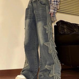 Trendy Shredded Grunge Wide-Leg Jeans for Stylish Outfit Ideas