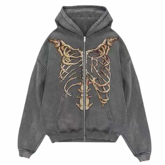 Trendy Skeleton Zip Up Hoodie: Perfect for Concerts & Casual Outfits